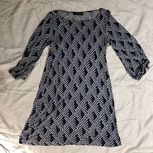 Dark blue dress with white polka dot design